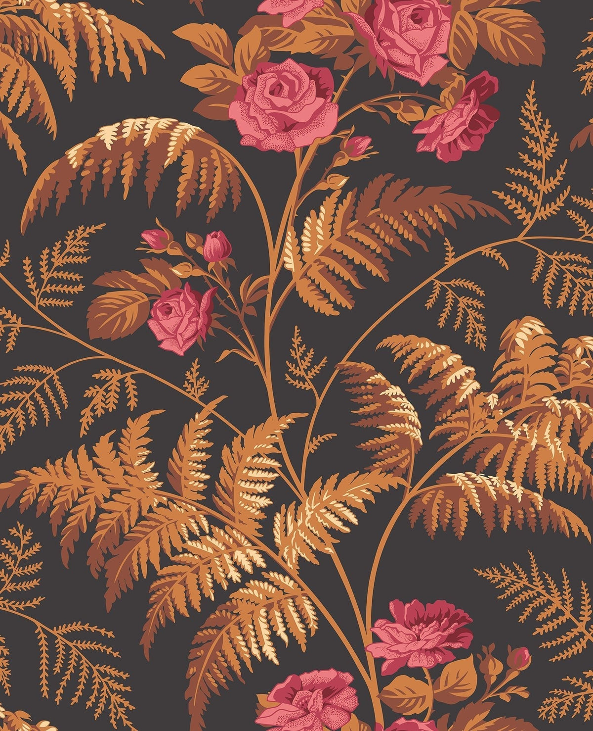 Cole & Son Rose Rose & Burnt Orange on Black 115/10029 – Muster