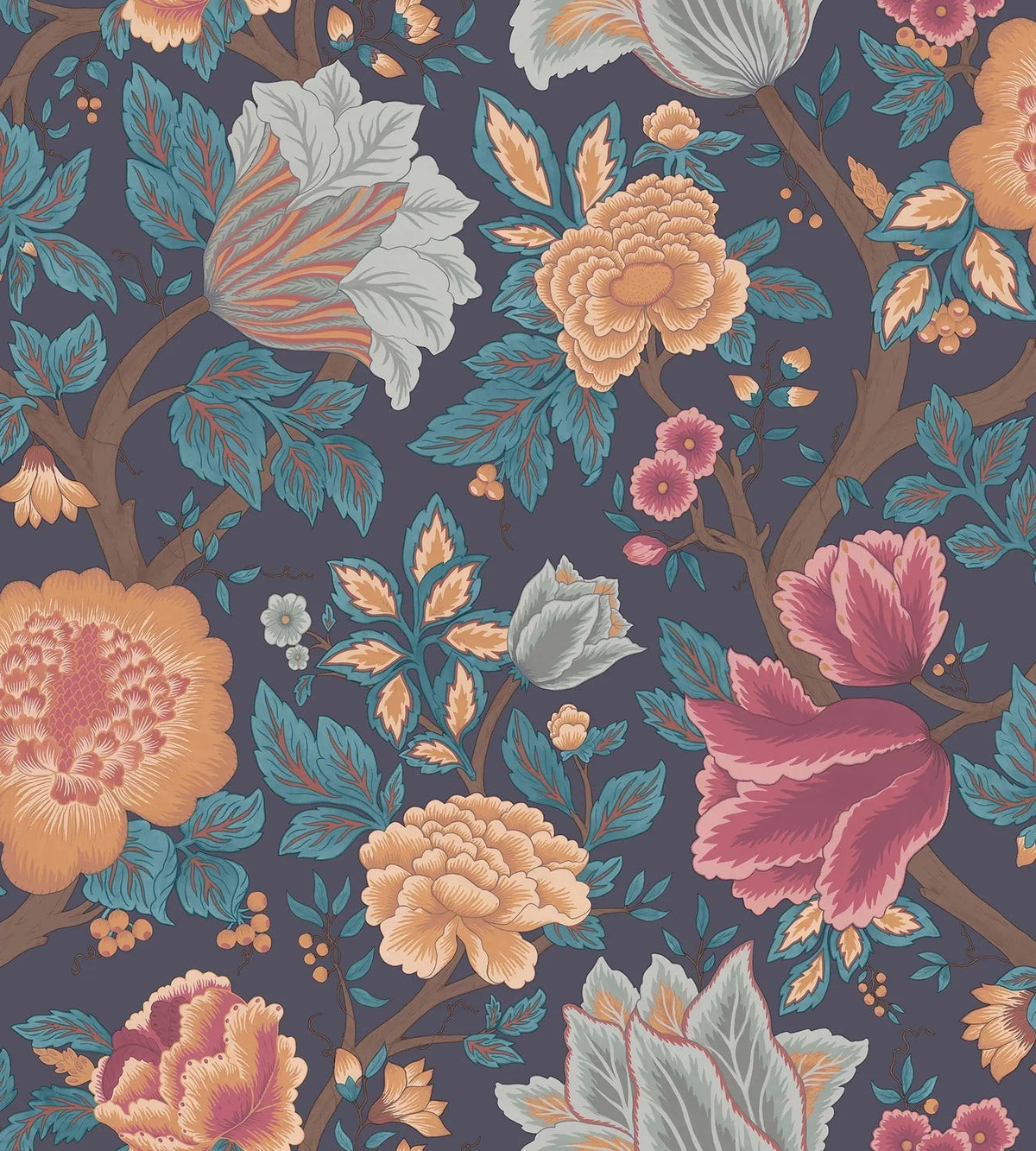 Cole & Son Midsummer Bloom Burnt Orange, Rose & Petrol on Ink 116/4014 – Muster