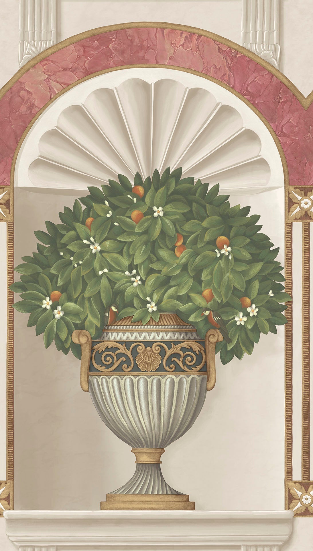 Cole & Son Royal Jardiniere Spring Green & Rose on Stone 118/11026 – Muster