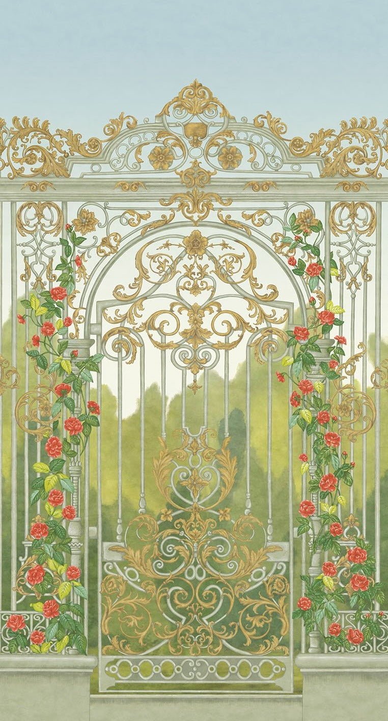 Cole & Son Tijou Gate – Spring Green, Soft Olive & Rouge (118/8017), Musteransicht
