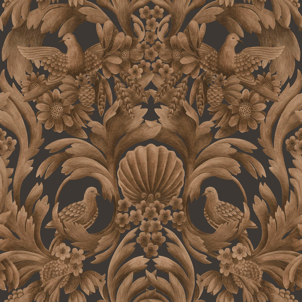 Cole & Son Gibbons Carving Metallic Bronze on Charcoal 118/9018 – Muster