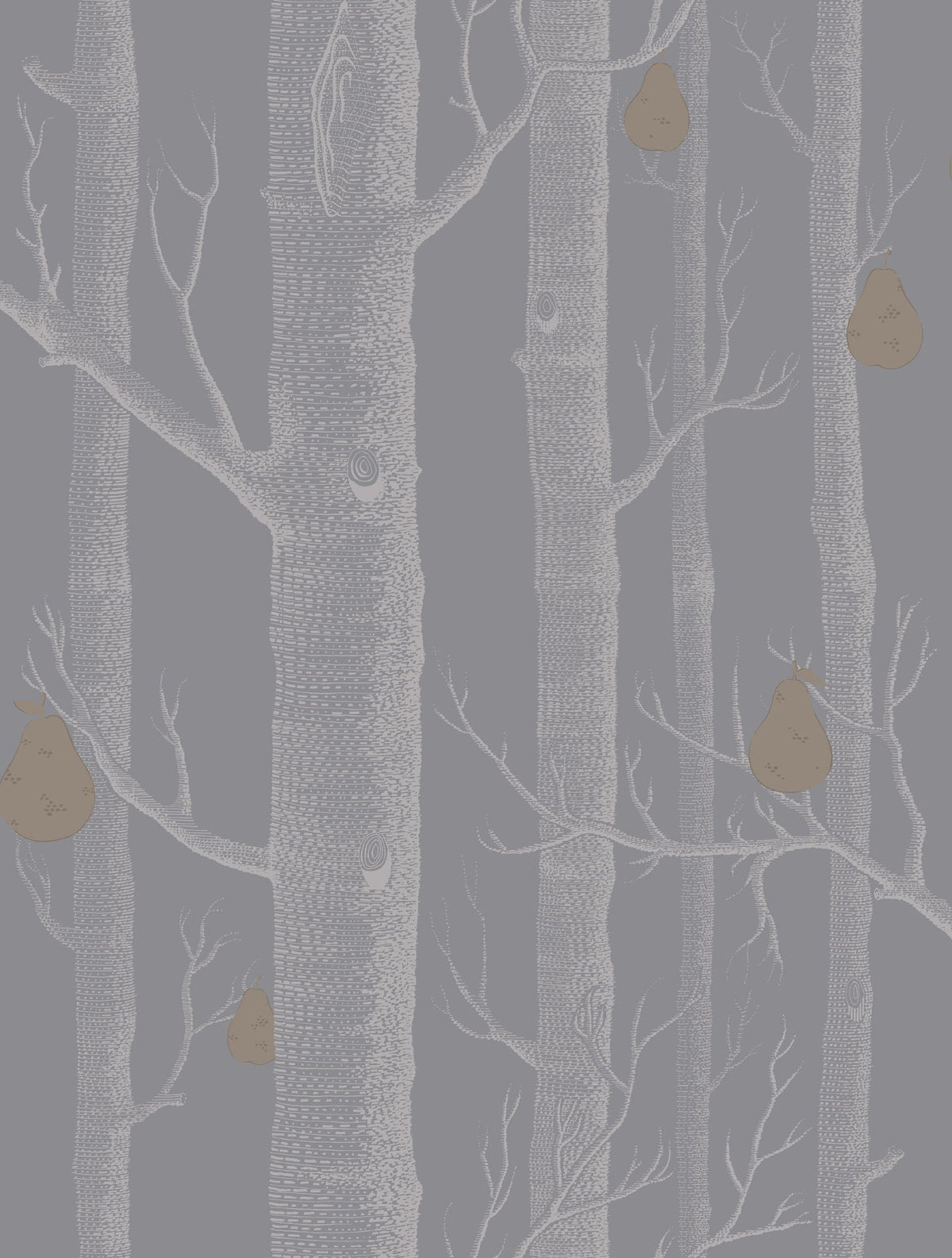 Cole & Son Woods & Pears Metallic Silver & Metallic Bronze on Lilac Grey 95/5030 – Muster