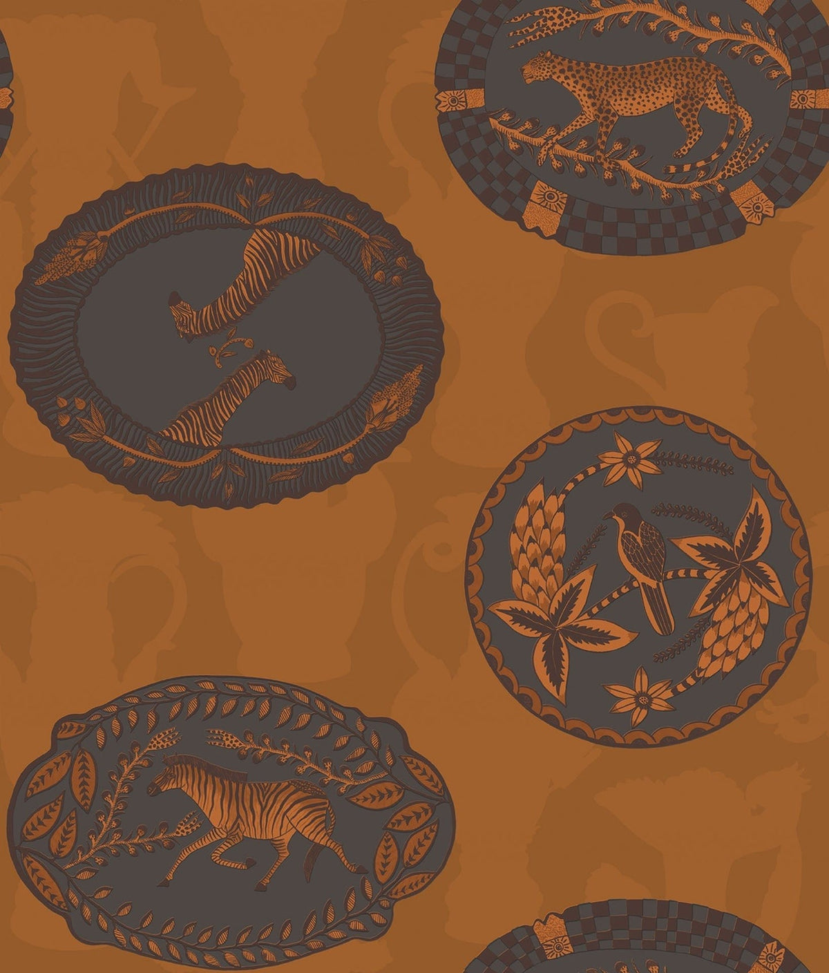 Cole & Son Matrinah, Burnt Orange & Charcoal on Ginger, 109/4022