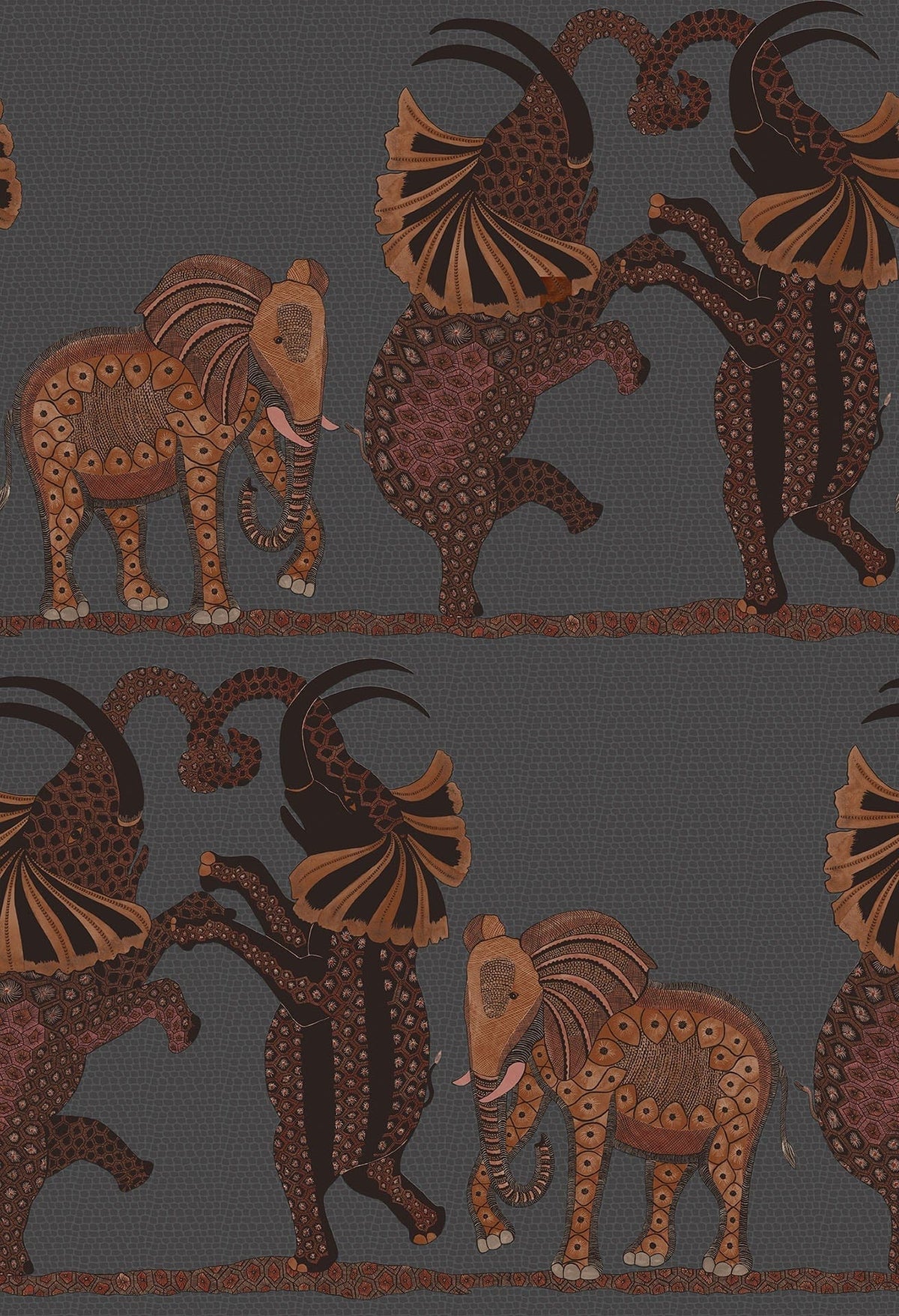 Cole & Son Safari Dance Tapete Ginger & Red on Charcoal (109/8040)