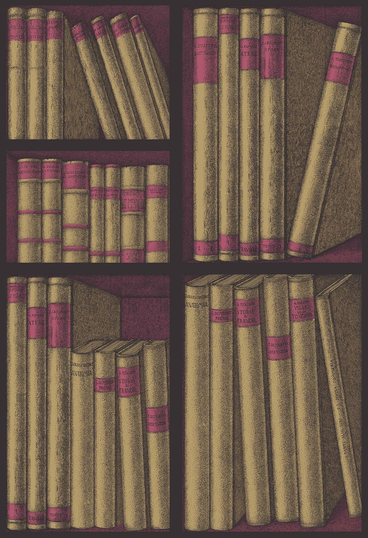Cole & Son Ex Libris Tapete in Metallic Gold & Magenta