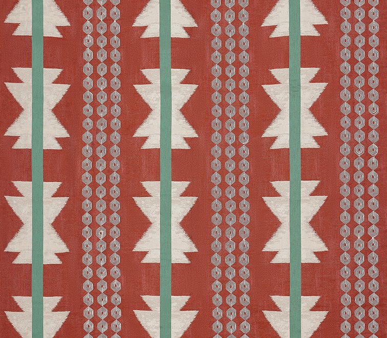 Osborne & Little Chimayo – Stoff – F7954-01 – Terracotta / Teal