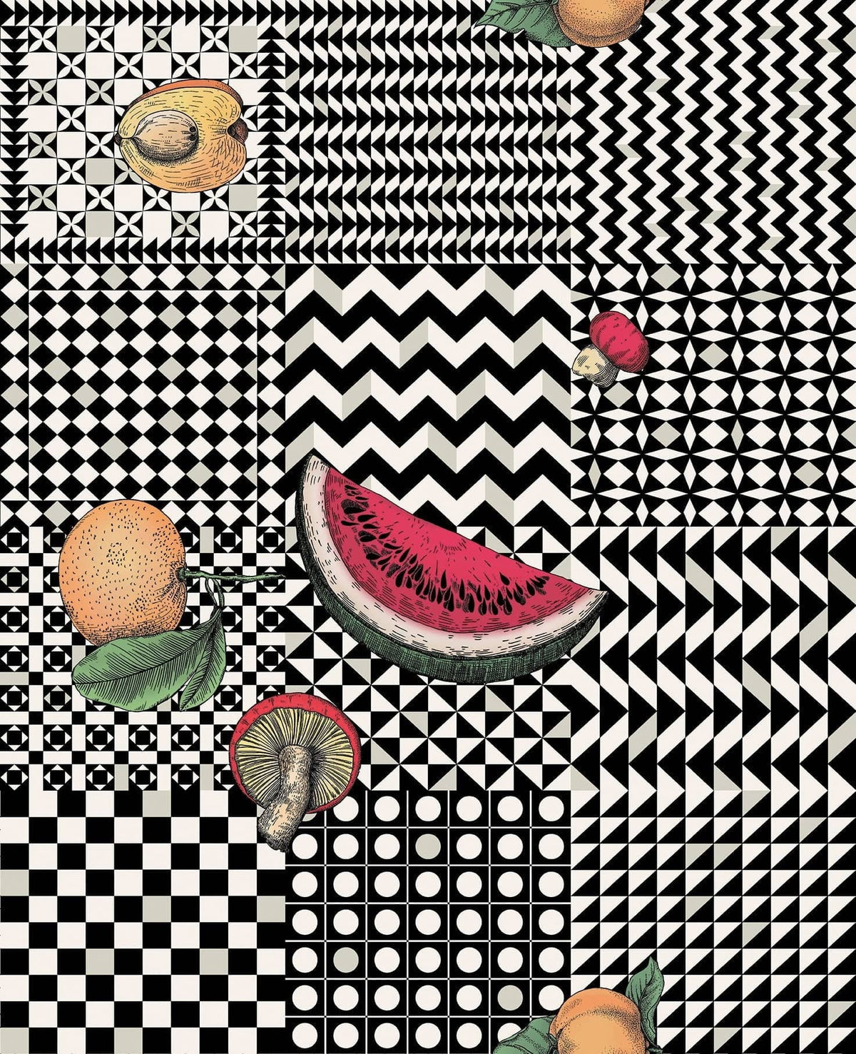 Cole & Son Fornasetti Frutta e Geometrico Black, White & Multi – Tapete