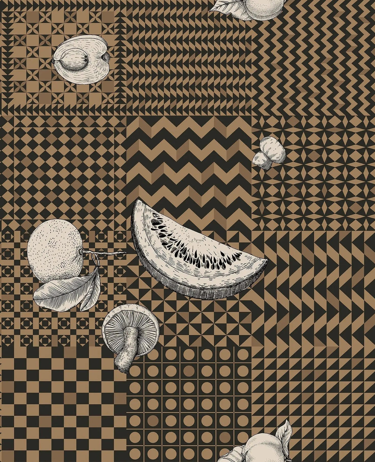 Cole & Son Fornasetti Frutta e Geometrico Black, White & Gold – Tapetenmuster