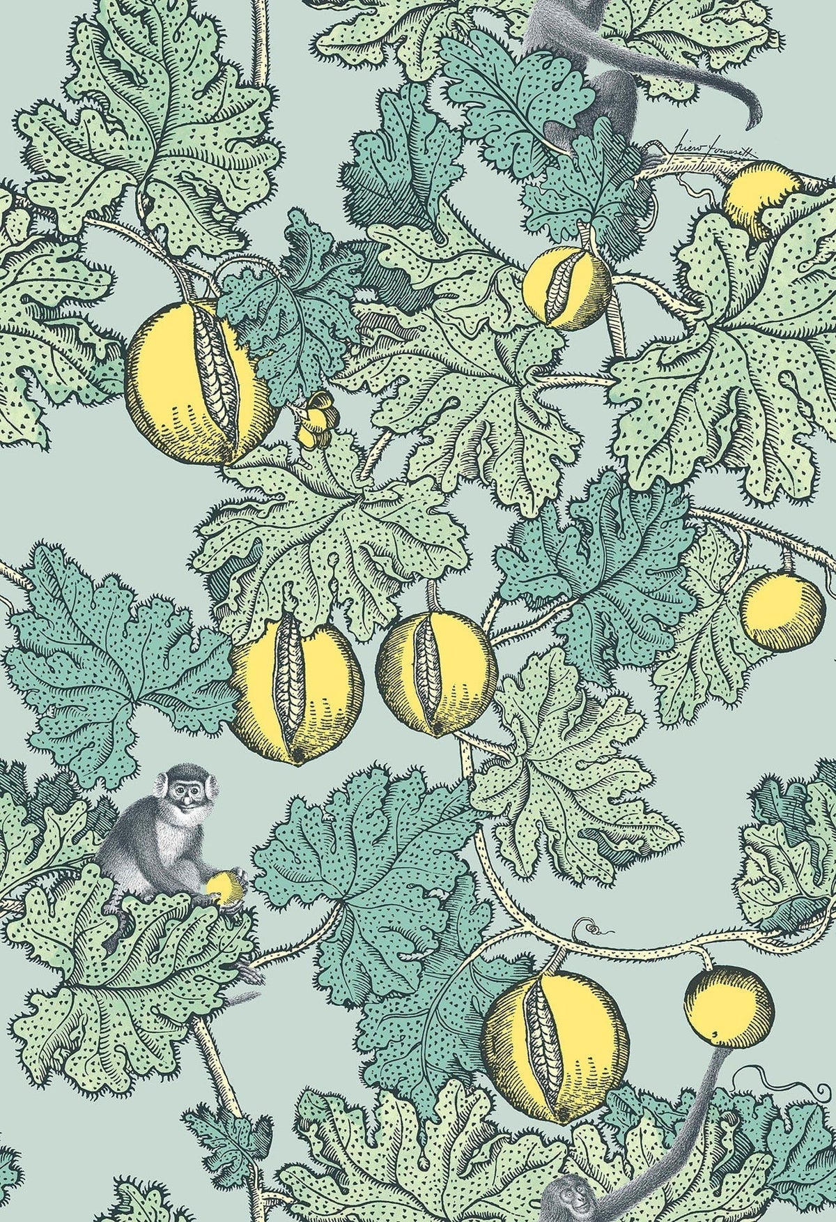 Cole & Son Frutto Proibito Tapete in Print Room Blue & Lemon