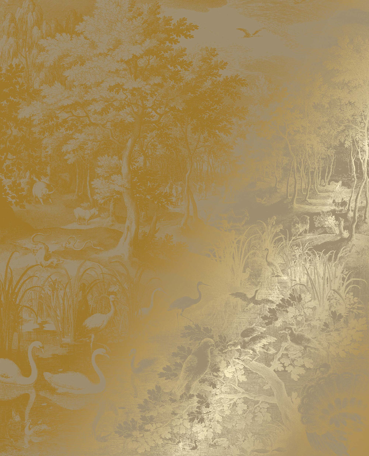 Engraved Landscapes Gold/Taupe Landschaftstapete mit Goldfolie
