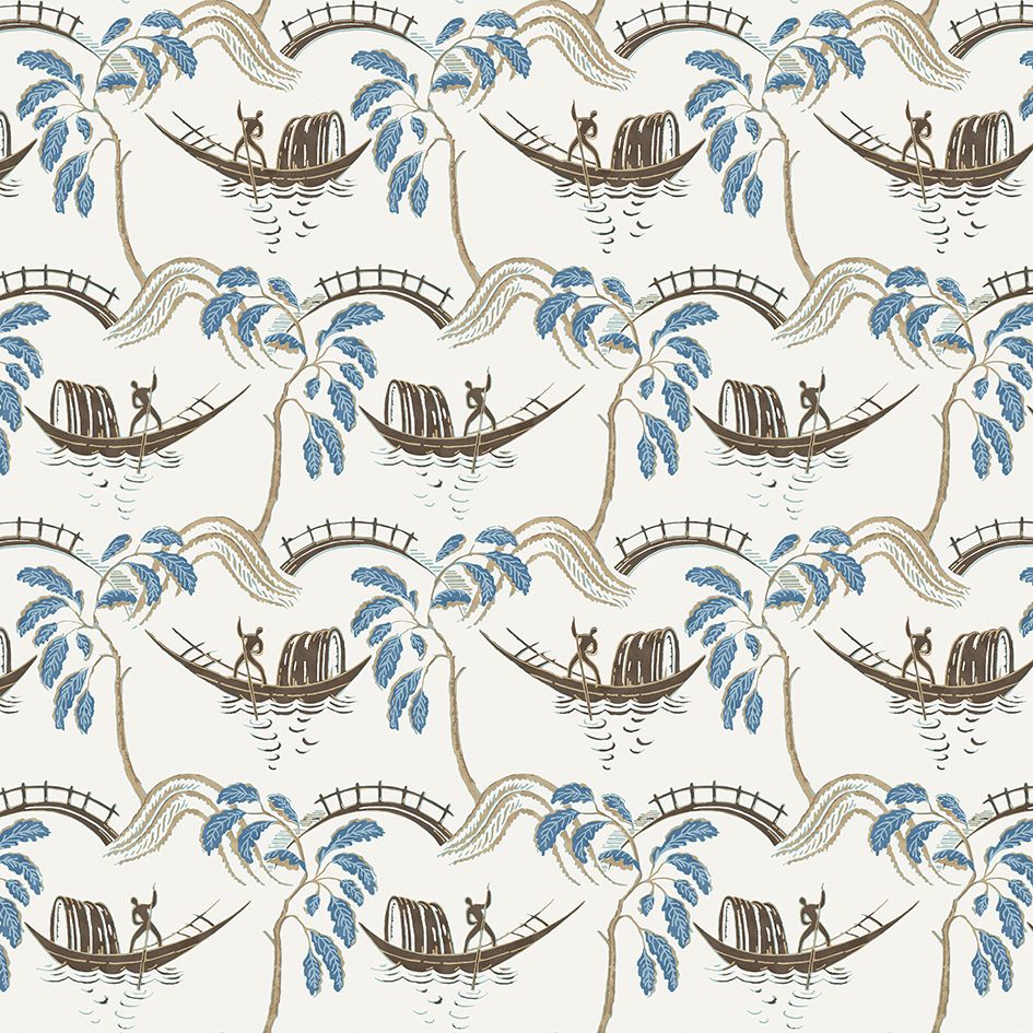Nina Campbell Peggy – Stoff – NCF4550-05 – Blue / Chocolate / Ivory