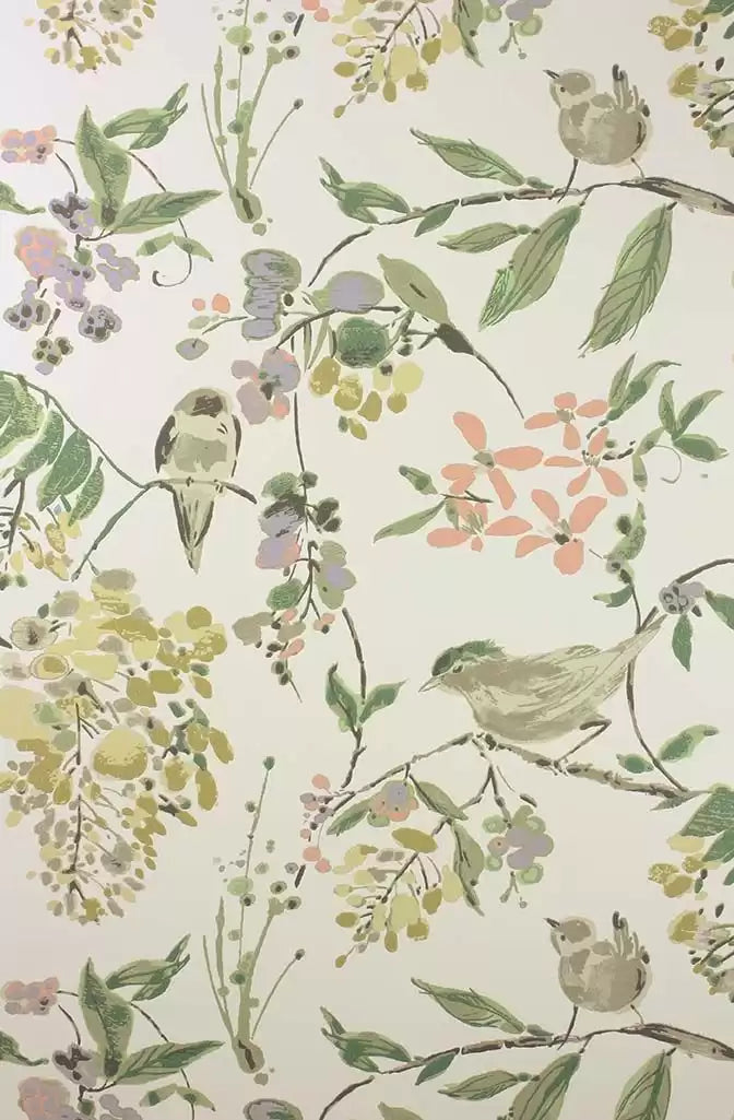 Nina Campbell Penglai Tapete – Koralle / Lavendel / Grün – NCW4182-01