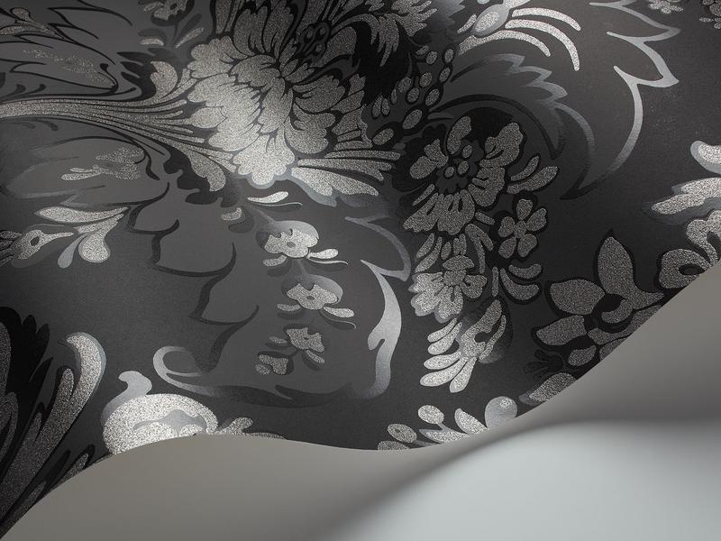 Cole and Son - Tapete Aldwych Wallpaper-Tapeten-Cole & Son-Glitter Silver on Black S94/5030-TOJU Interior