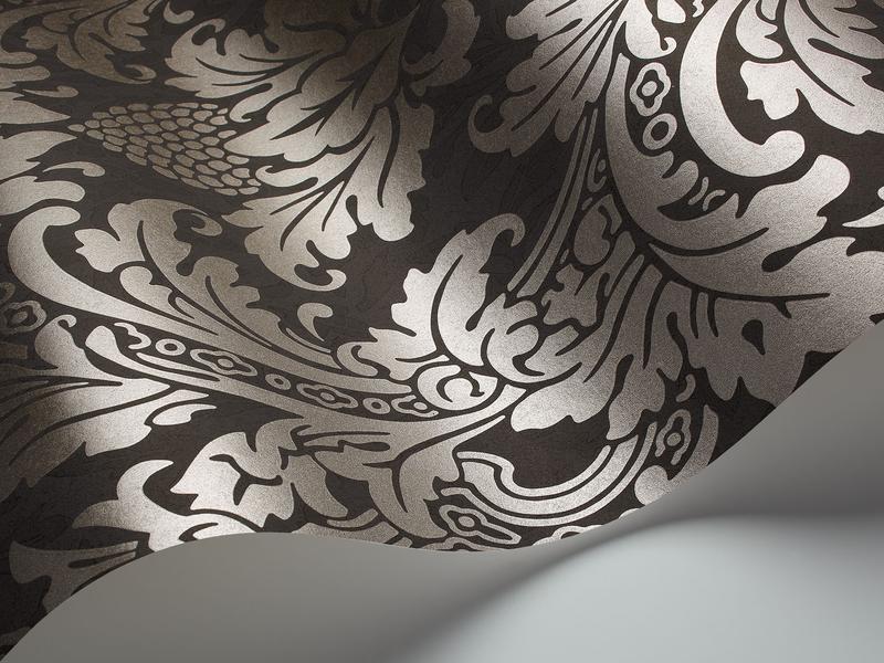 Cole and Son - Tapete Blake Wallpaper-Tapeten-Cole & Son-Metallic Pewter on Charcoal S94/6032-TOJU Interior