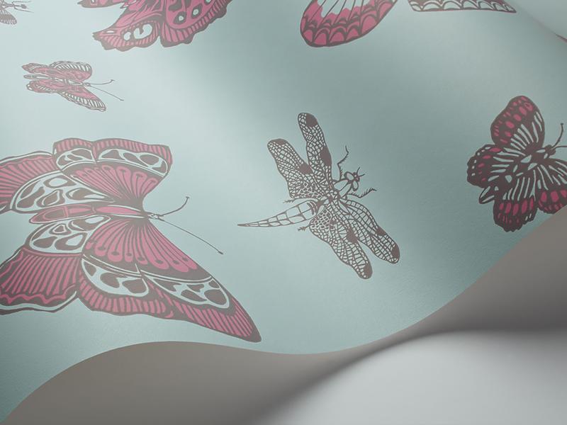 Cole and Son - Tapete Butterflies & Dragonflies Wallpaper-Tapeten-Cole & Son-Fuchsia & Mink on Seafoam S103/15062-TOJU Interior
