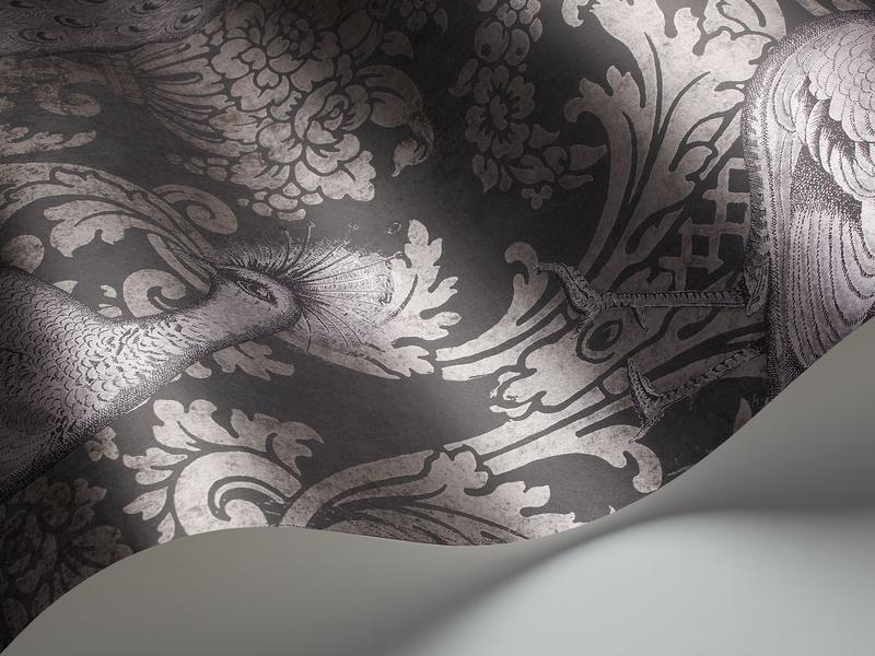 Cole and Son - Tapete Byron Wallpaper-Tapeten-Cole & Son-Metallic lilac Grey & Mink on Charcoal S94/7040-TOJU Interior