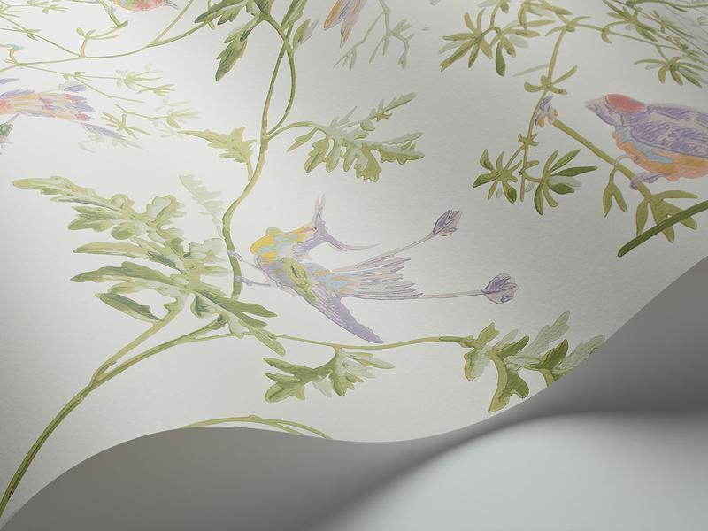 Cole and Son - Tapete Hummingbirds Wallpaper-Tapeten-Cole & Son-Soft Multi Olive Green on White S100/14067-TOJU Interior