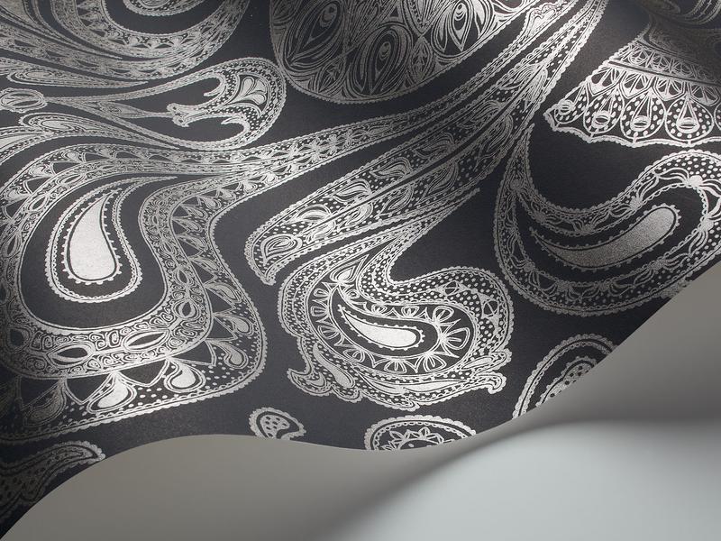 Cole and Son - Tapete Malabar Wallpaper-Tapeten-Cole & Son-Silber auf Charcoal 95/7043-TOJU Interior