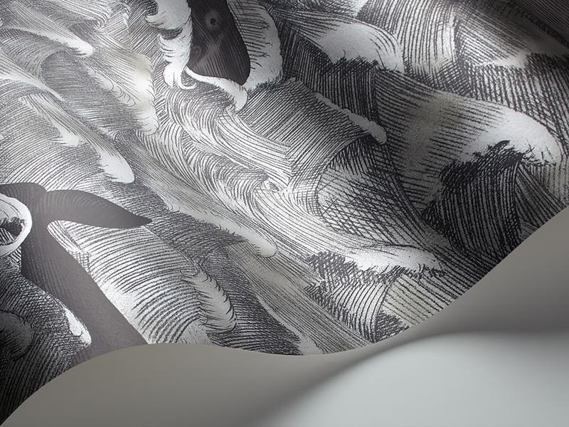 Cole and Son - Tapete Melville Wallpaper-Tapeten-Cole & Son-Charcoal & Metallic Silver S103/1005-TOJU Interior