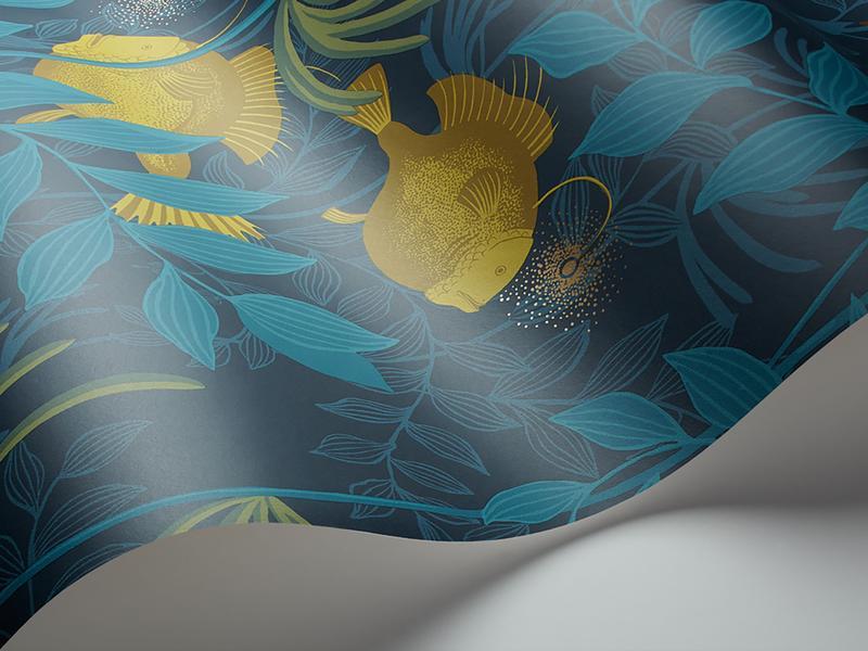 Cole and Son - Tapete Nautilus Wallpaper-Tapeten-Cole & Son-Chartreuse & Petrol on Midnight S103/4018-TOJU Interior