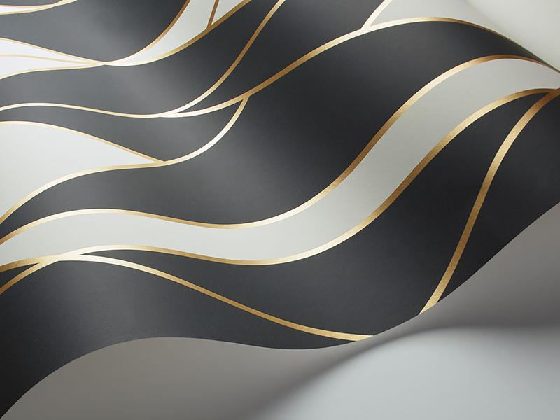 Cole and Son - Tapete Oblique Wallpaper-Tapeten-Cole & Son-Black & White and Metallic Gold S105/11049-TOJU Interior