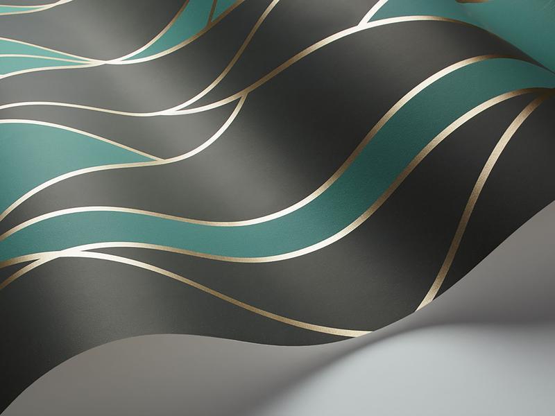 Cole and Son - Tapete Oblique Wallpaper-Tapeten-Cole & Son-Teal & Soot & Metallic Gilver S105/11048-TOJU Interior