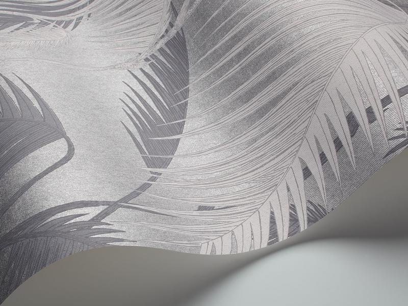 Cole and Son - Tapete Palm Jungle Wallpaper-Tapete-Cole & Son-Heath Grey on Metallic Silver S95/1007-TOJU Interior