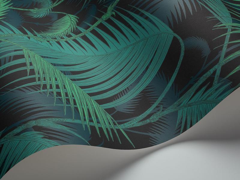 Cole and Son - Tapete Palm Jungle Wallpaper-Tapete-Cole & Son-Viridian on Charcoal S95/1003-TOJU Interior