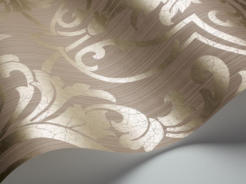 Cole and Son - Tapete Petersburg Damask Wallpaper-Tapeten-Cole & Son-Metallic Gilver on Taupe S88/8033-TOJU Interior