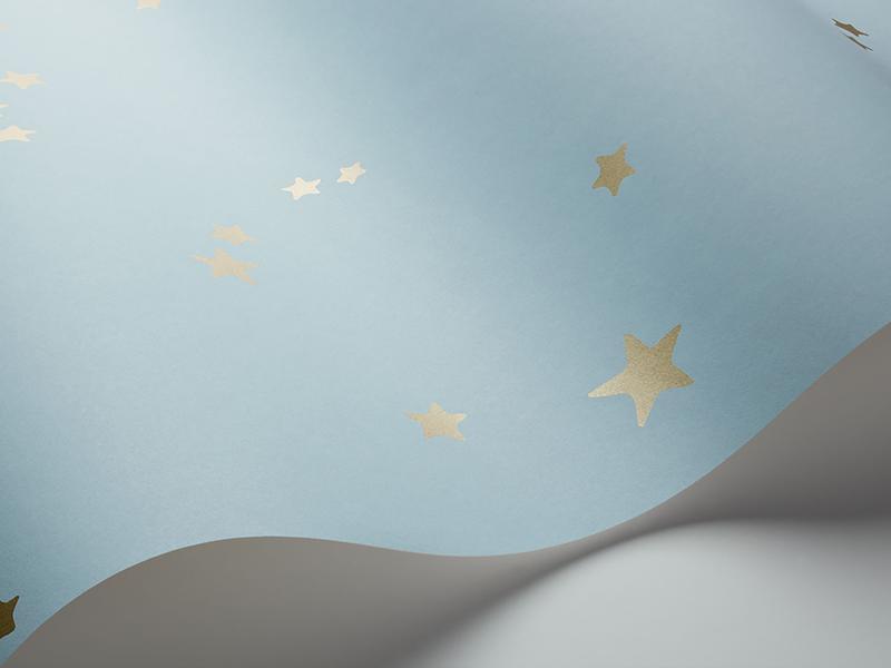 Cole and Son - Tapete Stars Wallpaper-Tapeten-Cole & Son-Metallic Gold on Ice Blue S103/3016-TOJU Interior