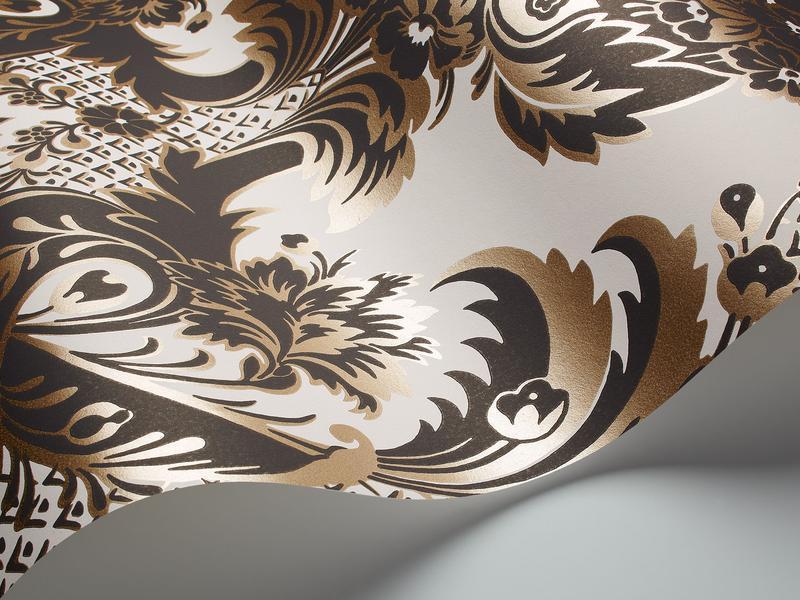 Cole and Son - Tapete Wyndham Wallpaper-Tapeten-Cole & Son-Metallic Gold & Charcoal on Chalk S94/3014-TOJU Interior